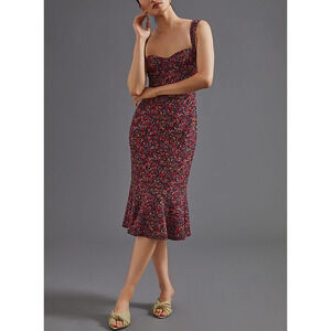 Anthropologie 'Sweetheart' Red Sweetheart Neck Midi Dress Size XS